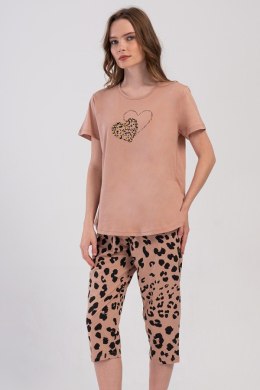 Piżama damska krótki rękaw, 3/4 spodnie PLUS SIZE 4080091661 Vienetta beżowy 4XL