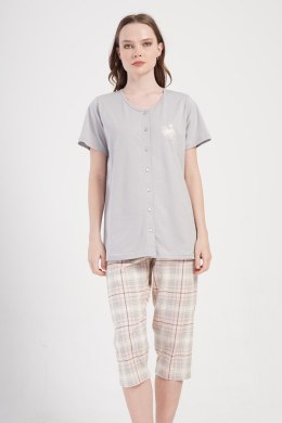 Piżama damska krótki rękaw, 3/4 spodnie PLUS SIZE 4084904206 Vienetta szary 2XL